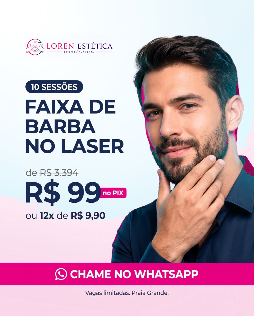 Barba Alinhada — promoção de 10 sessões na Loren Estética em Praia Grande