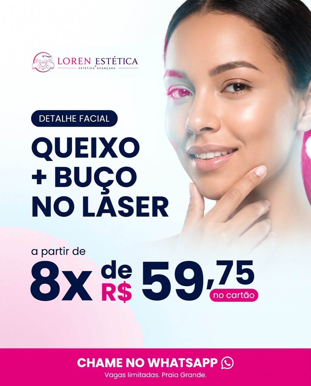 Detalhe Facial — promoção de 20 sessões na Loren Estética em Praia Grande