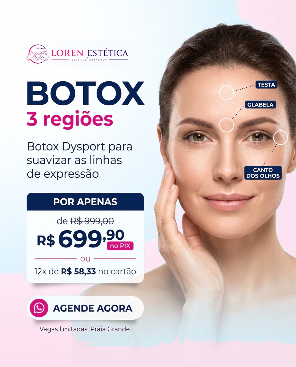 Botox 3 Regiões — promoção de 1 sessões na Loren Estética em Praia Grande
